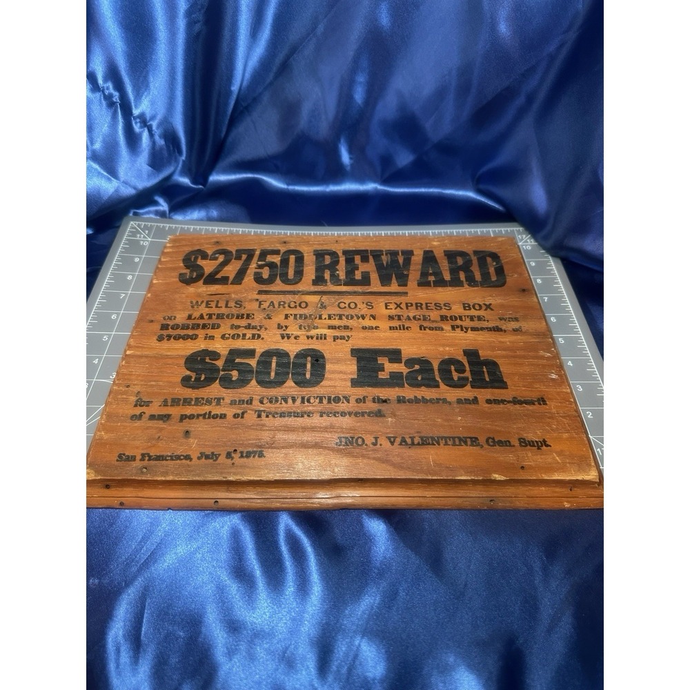 Vintage Wells Fargo $2750 Reward Wooden Sign Old West Stagecoach Robbery Plaque